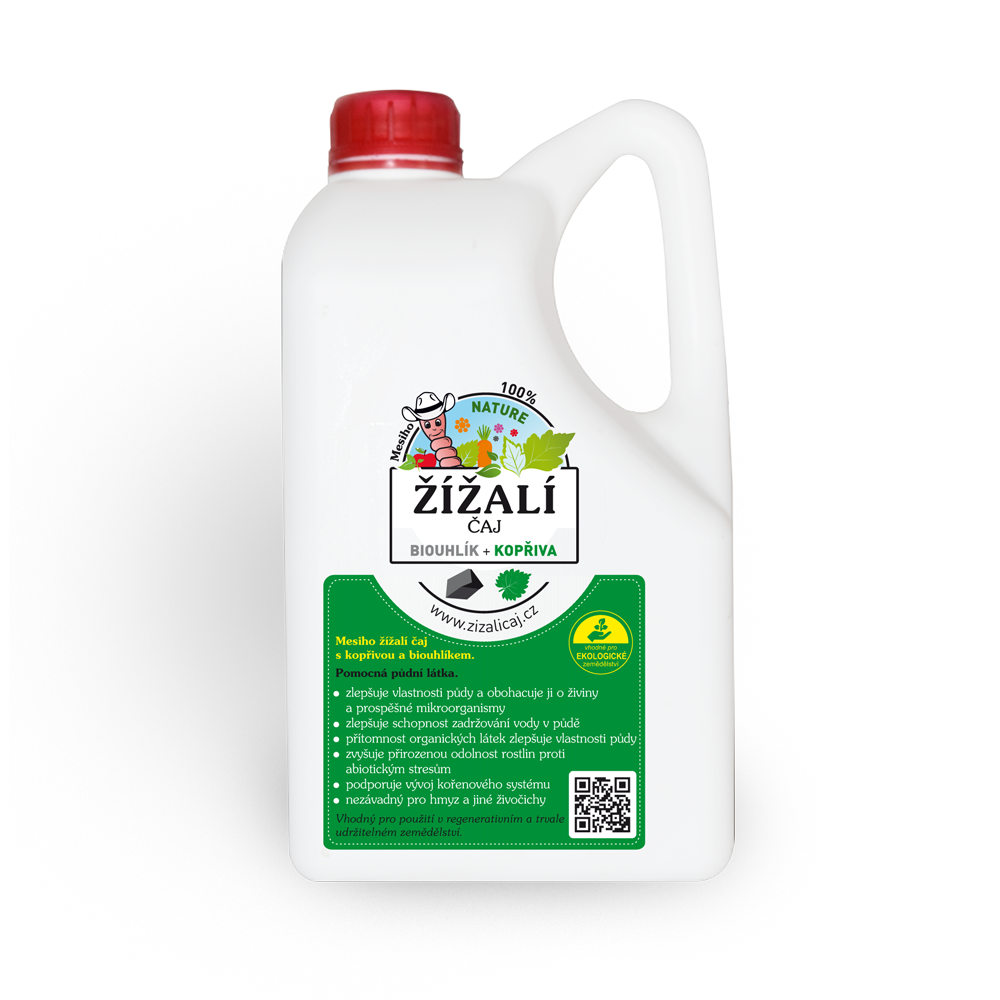 žížalí čaj s kopřivovou jíchou a bio uhlíkem 2 l